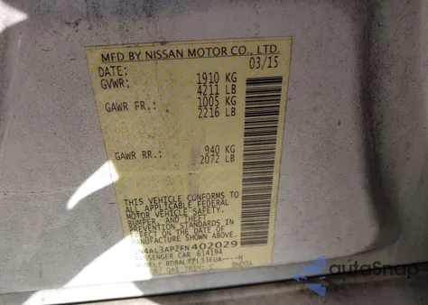 2015 Nissan Altima 2.5 Sl z USA, uszkodzony, nr VIN 1N4AL3AP2FN402029